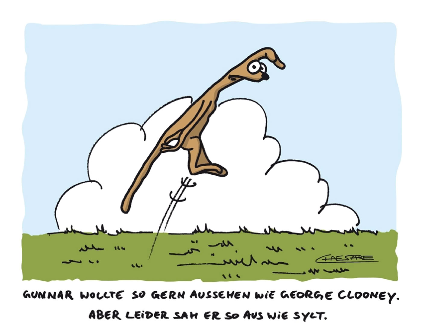 Chaesare, Chaesare Cartoons, Gunnar, armer, armer Gunnar, Cartoon, Zeichnung, lustig, funny, joke, comic, lachen, witzig, fun, spaß, Unsinn, Sylt, Sylter, Insel, Känguru, George Clooney, George, Clooney, Sylter, Aussehen, springen, Insel, Sylt, Sylt, Aufkleber, Sylt Aufkleber, Gunnarsylt, Syltwitz